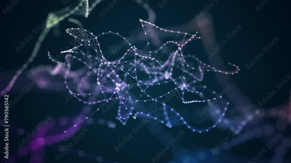 Wall mural motion graphic of blue dot and line mesh connection with polygonal technology abstract background
