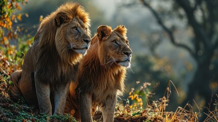 Majestic Lions in Golden Light