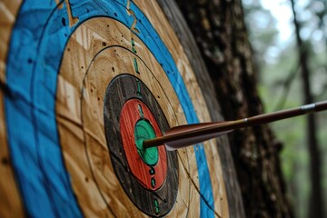 Archery aiming for the bull's eye, shooting bow at target, Ai Generated