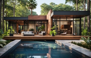 Fototapeta premium Luxury Home in Lush Forest Setting