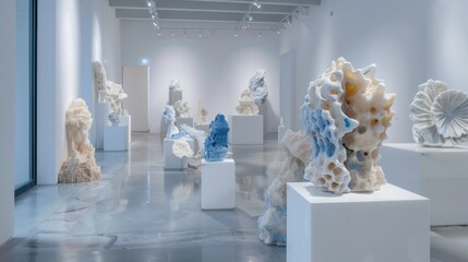 the emotional impact of encountering a gallery filled with marble carvings sculpted with intricate DMT shapes, their blue and gold embellishments gleaming against the pristine white walls. 