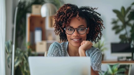 Smiling Young Woman Working from Home
