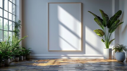 Walls and floors with blank white picture frames