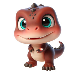 Cute character 3D image of friendly t-rex realistic on white background isolated PNG