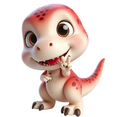 Cute character 3D image of friendly t-rex realistic on white background isolated PNG