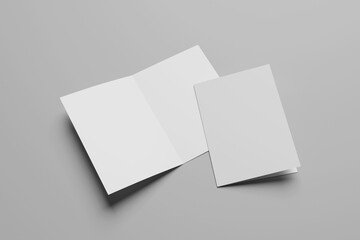 Realistic blank A4 bifold brochure for mockup. Paper illustration. 3D Render.