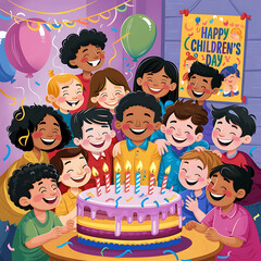 New stylish creative colorful happy children's  day celebration with kids 
