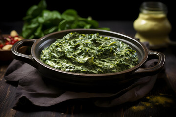 Creamed Spinach, Tender spinach cooked in a creamy, savory sauce