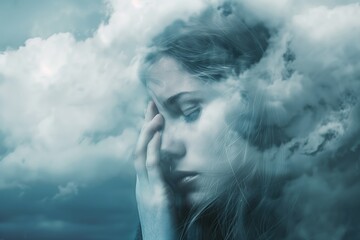 Pensive Beauty Blended into Whirling Clouds: A Portrait of Melancholy