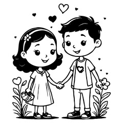 Printable minimalist illustration. Black and white graphics. Happy Valentine's Day greeting card design. Generated by Ai