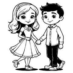 Printable minimalist illustration. Black and white graphics. Happy Valentine's Day greeting card design. Generated by Ai