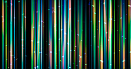 Bright vertical lines in multiple colors light up dark backdrop. Each line glows with intensity,...