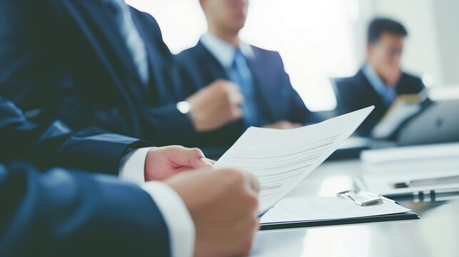 Hands of Job Seeker Clutching Resume, Soft Focus on Office Background - Candidate Screening, Professional Opportunities, Employment Criteria - Recruitment Agencies, HR Departments.