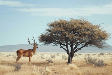 Antelope Standing Under Thorny Acacia Tree