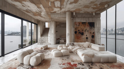 Fototapeta na wymiar Modernist Home Interior with Modern Furniture extreme closeup. Generative AI