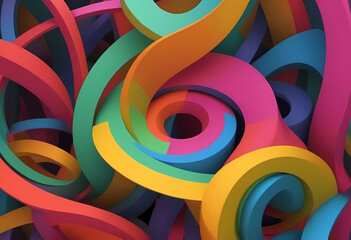 Geschwungene Farbbänder in verschiedenen Farben in einem dreidimensionalen Raum - obrazy, fototapety, plakaty