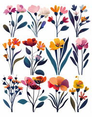 Eclectic Collection of Botanical Illustrations with Pastel Hues and Artistic Flair in Floral Designs