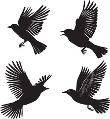 set of silhouette flying birds