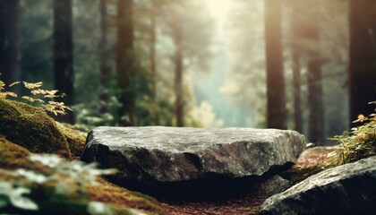 Obraz premium Rustic Woodland Presentation: Stone for Product Display