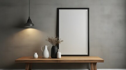 Single ISO A1 frame mockup, reflective glass, mockup poster on the wall of living room. Interior mockup. Apartment background. Modern interior design. 3D render