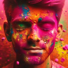 boy face with holi colors