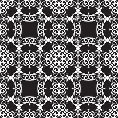 Vector damask seamless retro pattern background spiral curve cross royal frame chain crest. Elegant luxury black and white tone design for wallpapers, backdrops and page fill.