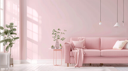 a beautiful  clean, modern style natural living room with perfectly bright diffuse lighting