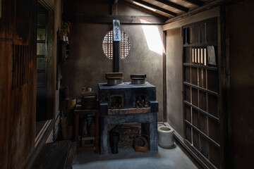 Kitchen used in 17-18 century in Japan, preserved at Rakushisha in Kyoto, Japan