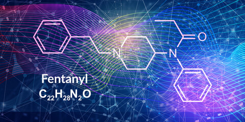 Fentanyl opioid analgesic drug molecule. Skeletal formula.