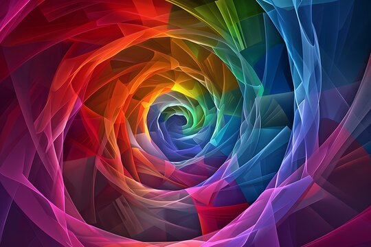 Digital Art Abstract Rainbow Spiral Background. Geometric abstract rainbow fractal spiral tunnel background .