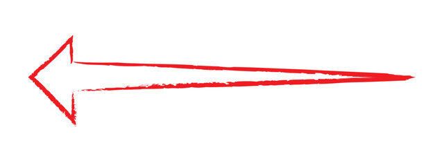 Red hand-drawn brush stroke arrow on a white background.