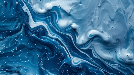 Blue and white liquid painting close-up