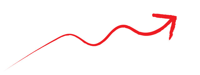 yellow hand-drawn brush stroke arrow isolated on a white background.