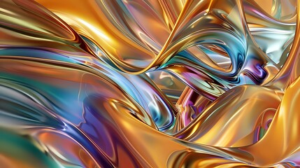 Golden Abstract Fusion: Contemporary Digital Art with Fluidic Elegance