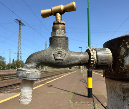 Water tap at the railway station platform