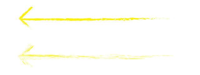 yellow hand-drawn brush stroke arrow isolated on a white background.