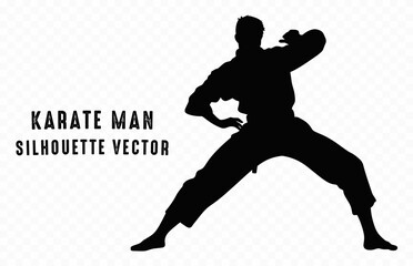 Fototapeta na wymiar Karate man Silhouette Vector, Karate Fighter pose black Silhouette