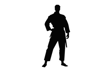 Fototapeta na wymiar Karate man Silhouette Vector, Karate Fighter pose black Silhouette Clipart isolated on a white background