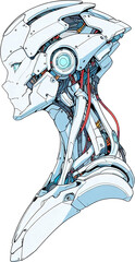 Anime Robotics and AI light blue color, Robot face and Brain create by electrical and quantum computer.. Machine Learning Artificial intelligence,. Humanoid head. Future concept. Female android face. 
