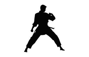A Karate Fighter Silhouette Vector art, Karate Man Silhouette black Clipart