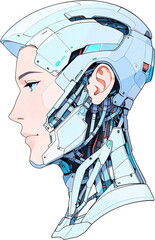 Anime Robotics and AI light blue color, Robot face and Brain create by electrical and quantum computer.. Machine Learning Artificial intelligence,. Humanoid head. Future concept. Male android face. 
