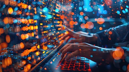 A programmer working in virtual reality. The concept of virtual reality.