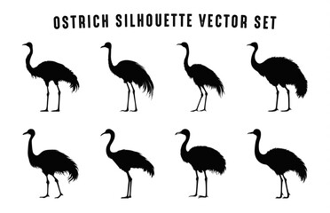 Ostrich Silhouette Vector Set, Ostrich Bird Silhouettes collection - obrazy, fototapety, plakaty