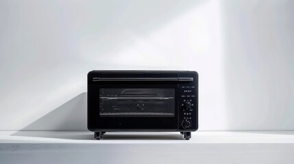 Fototapeta premium Modern black compact high-efficiency toaster oven on a white background
