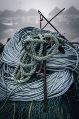 kotwica, sieci i liny kutry rybackie - obrazy, fototapety, plakaty
