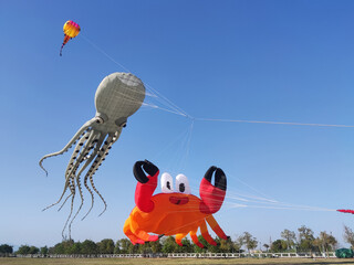 Square large kite flying, big crab, big octopus