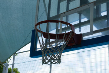 Basketball basket close upon a court