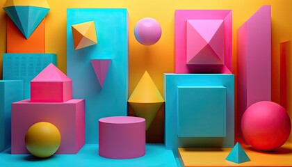 Abstract geometric shapes in vibrant neon colors backgrounds