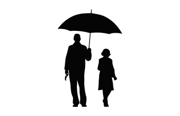 People with Umbrella Silhouette Clipart on a white background