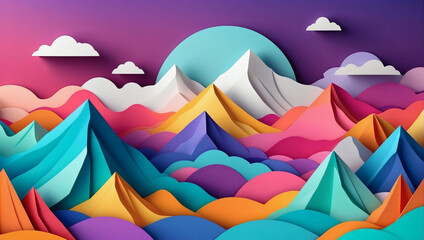 Fototapeta na wymiar Vector D abstract background with paper cut shapes. Colorful carving art. Paper craft Mountain Range landscape with gradient colors.
